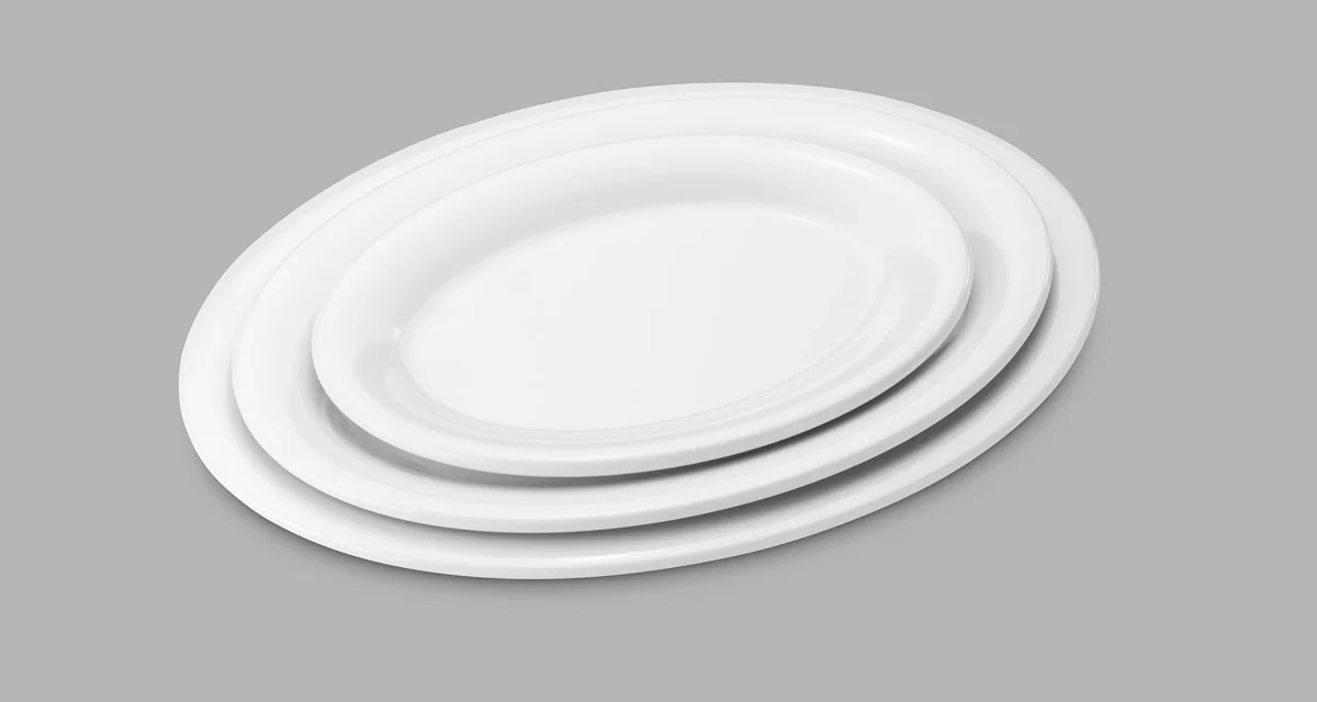 Teller · 30,5 x 23,2 cm · Melamin · oval · Weiß