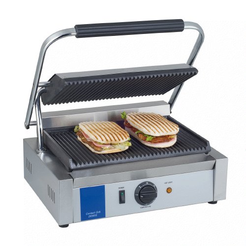 Panini-Grill mit Gusseisen Platten, oben gerillt, unten glatt